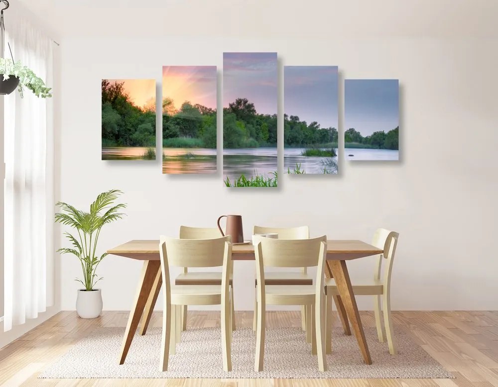 Quadri 5 pezzi – Alba sul fiume