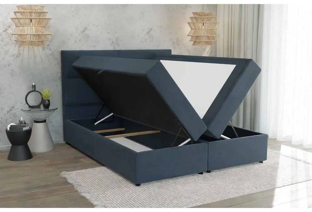 Letto boxspring blu scuro con contenitore 180x200 cm Lola - Ropez
