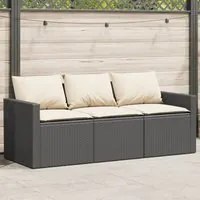 Divano da Giardino a 3 Posti con Cuscini Nero in Polyrattan 366340