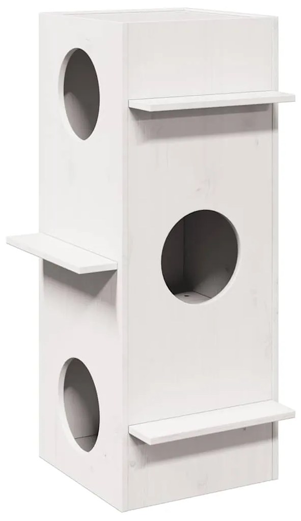 Cuccia Per Gatti Bianca 43x43x90 Cm İn Legno Massello Di Pino /