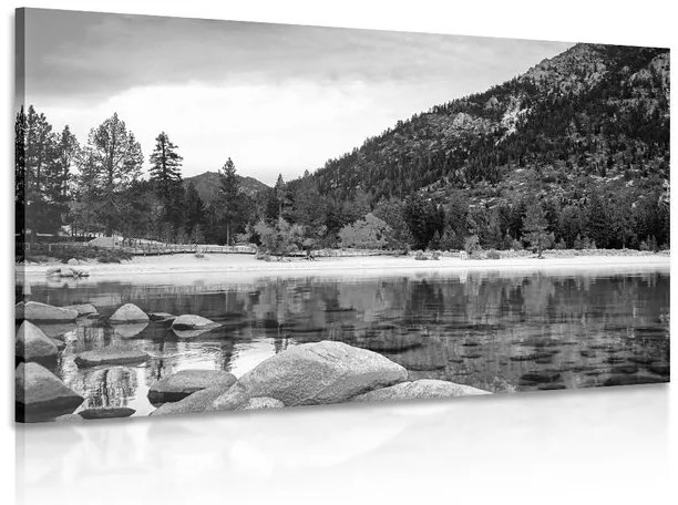 Stampa su tela – Lago in una natura stupenda in bianco e nero