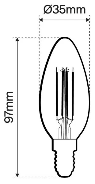 Lampada LED E14 4W a Filamento 150lm/W, No Flickering - C35 Colore  Bianco Caldo 2.700K