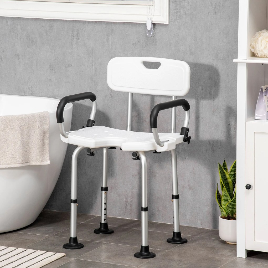 Sedia per Doccia con Braccioli 54x52x70-82 cm in Lega di Alluminio e HDPE Bianco...
