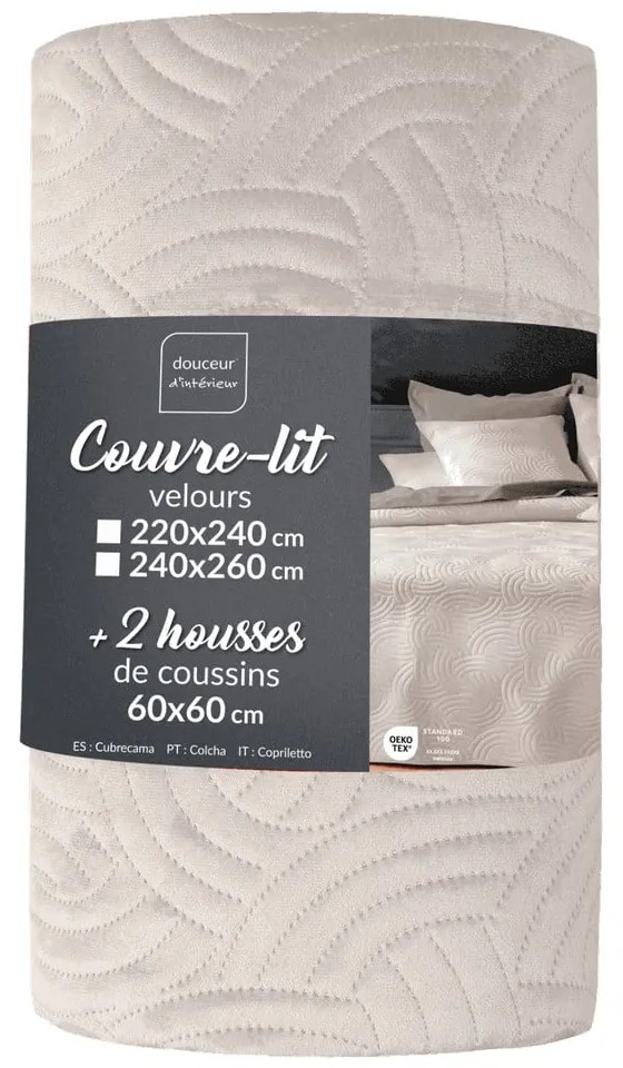 Set con copriletto e federa color crema in velluto 240x260 cm Solange – douceur d'intérieur