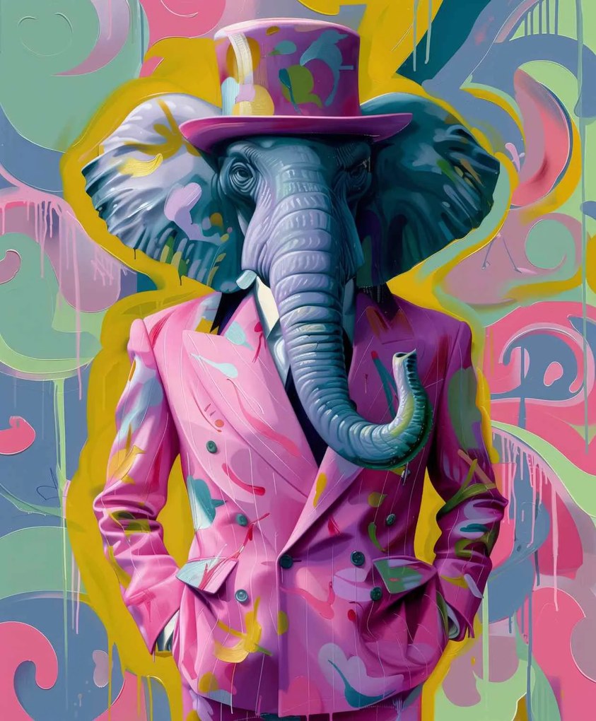 Salvadori Arte tela dipinta a mano SIR ELEPHANT- in 4 misure 120 x 90