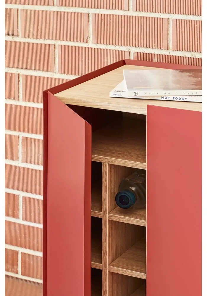 Cassettiera alta rossa effetto rovere95x120 cm Arista - Teulat