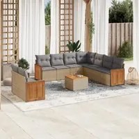 Set Divano da Giardino 10 pz con Cuscini Beige in Polyrattan 3227788