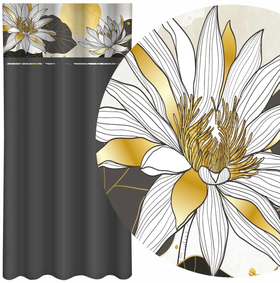 Tenda classica grigio scuro con stampa di fiori di loto Larghezza: 160 cm | Lunghezza: 270 cm