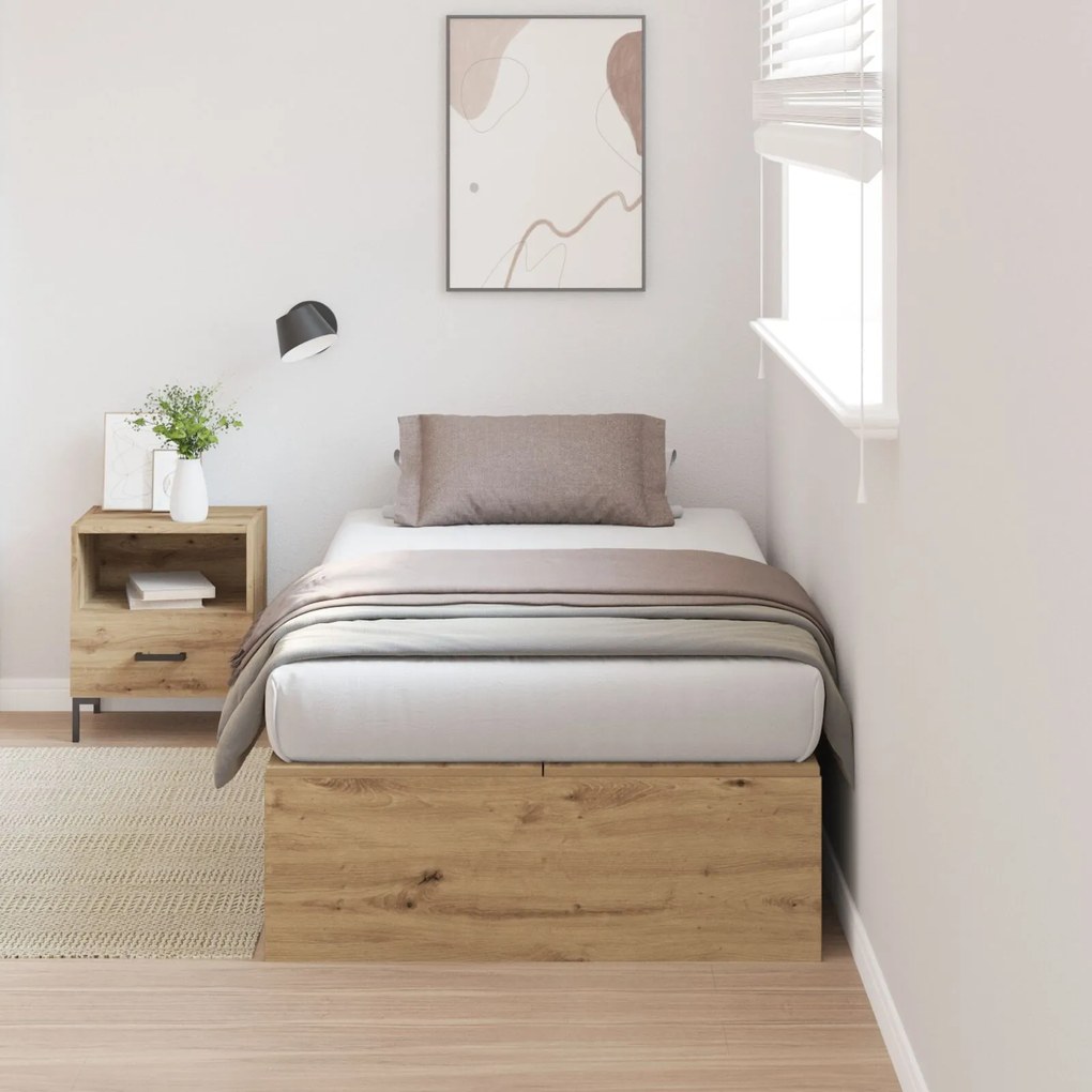 Struttura letto con contenitore in rovere artisan 90x200 cm