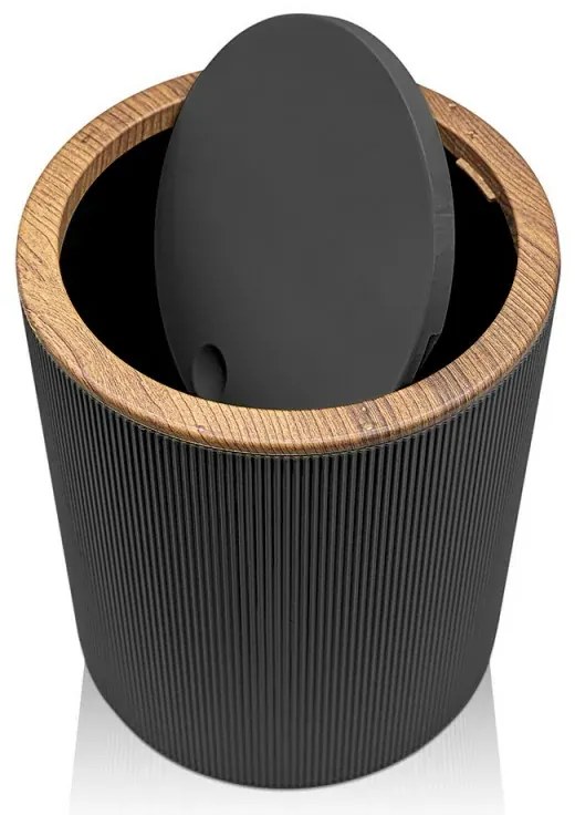 Set bagno da appoggio Blob in plastica liscia nera con dettagli effetto legno