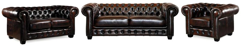 Divano chesterfield 3+2+1 posti 100% pelle di bufalo Marrone riflessi castani - BRENTON