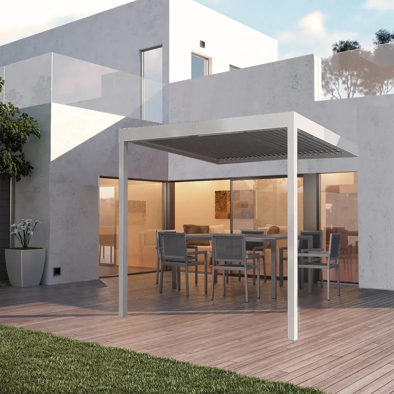 Pergola bioclimatica addossata L 300 x P 392 x H 244 cm Spell in alluminio bianco