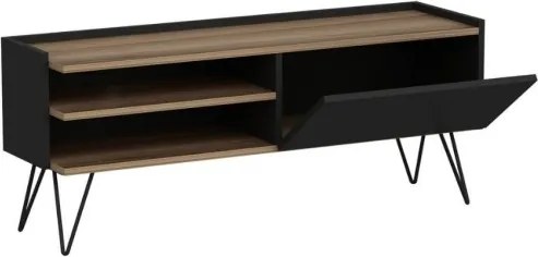 Mobile TV Da Terra 124 Cm Con Piedini In Metallo Nero E Noce Aral