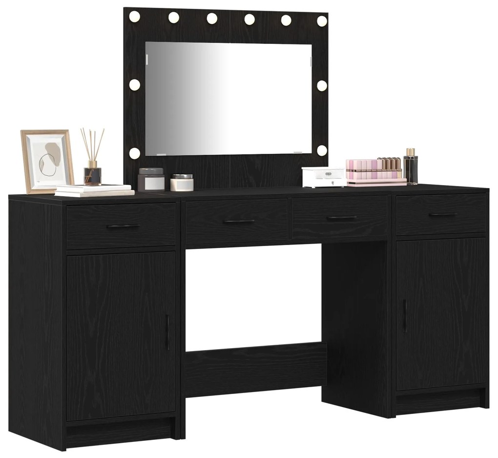Set da toeletta in 3 pezzi con led in legno nero