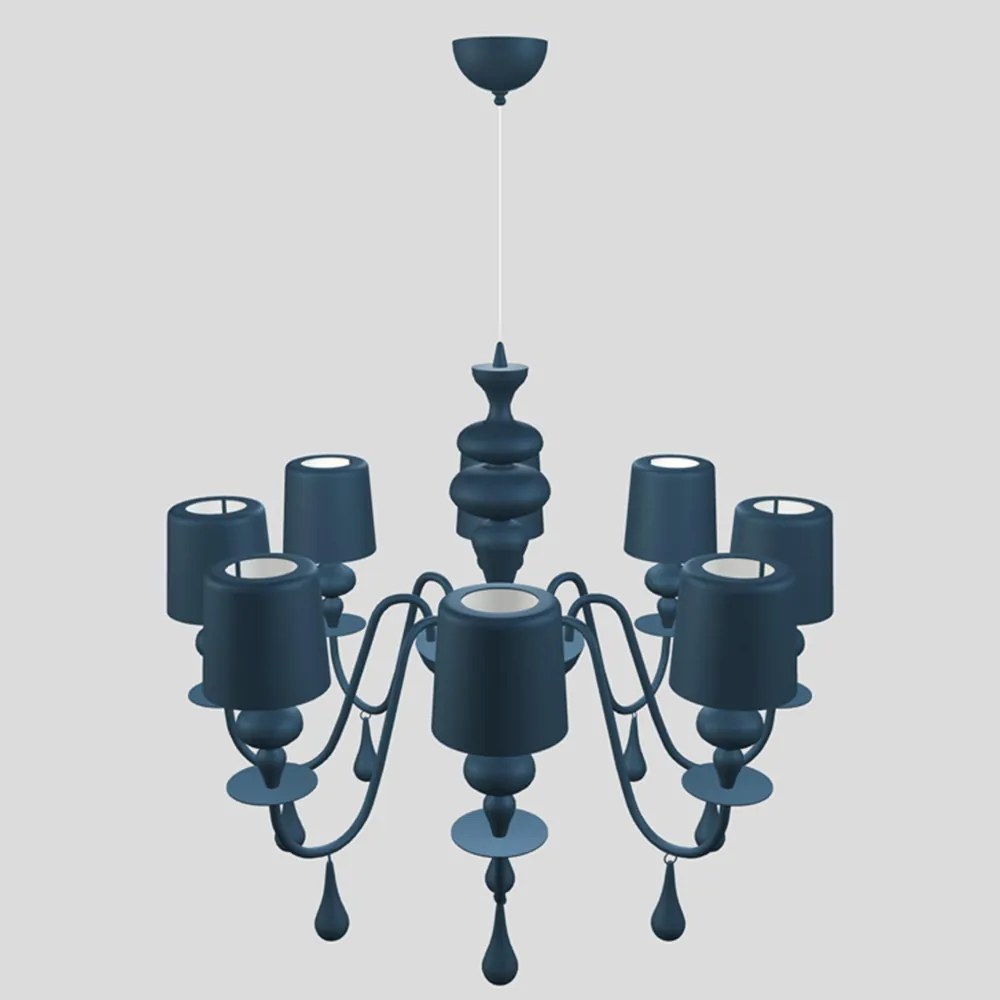 Lampadario Contemporaneo Eva In Plastica Blu Alluminio 8 Luci