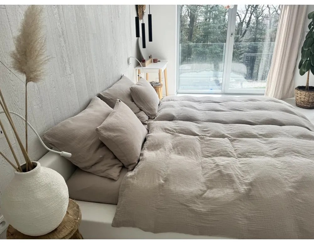 Set copripiumino e federa beige in mussola per letto singolo 135x200 cm Plain Muslin – Butter Kings
