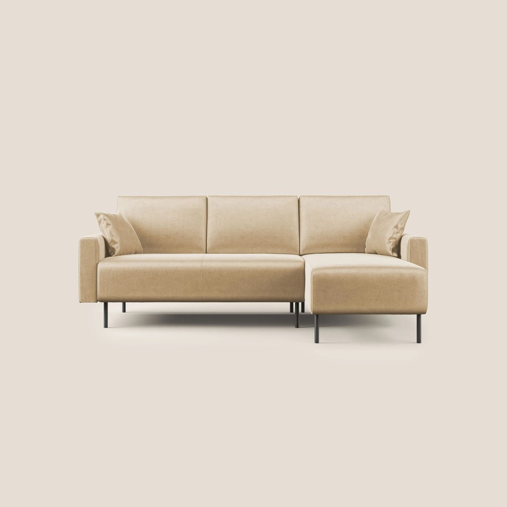 Arthur divano moderno angolare in velluto morbido impermeabile T01 beige