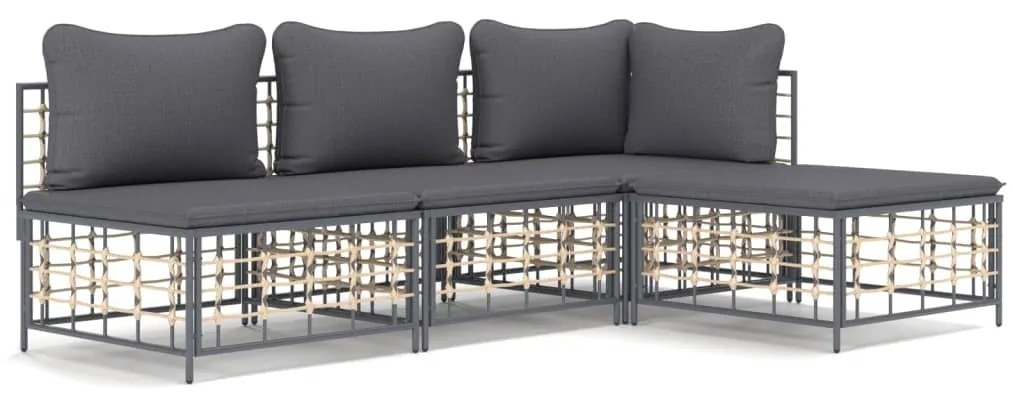 Set divani da giardino 4 pz con cuscini antracite in polyrattan