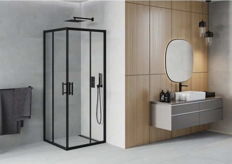 Mexen Rio cabina doccia quadrata 70 x 70 cm, trasparente, nera - 860-070-070-70-00