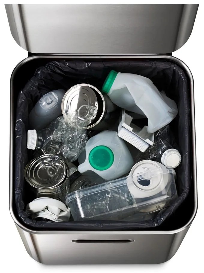 Bidone in acciaio per rifiuti differenziati in argento 40 l Totem Compact - Joseph Joseph