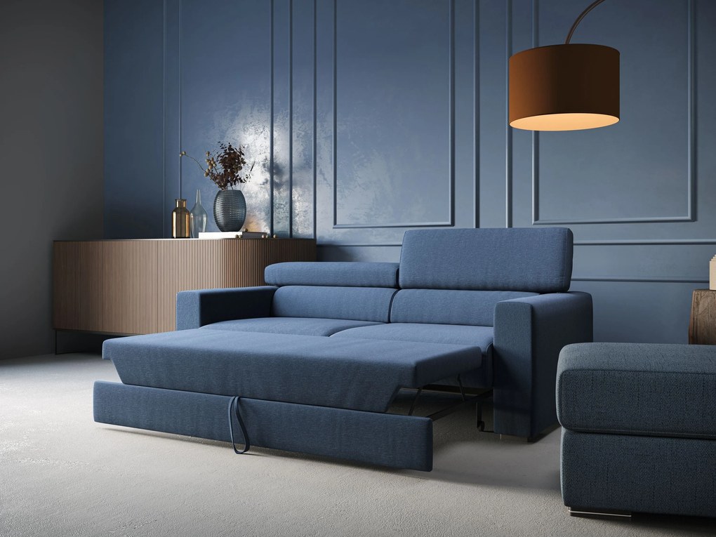 Dylan divano allungabile con pouf estraibile poggiapiedi in tessuto simil cotone impermeabile T13 blu