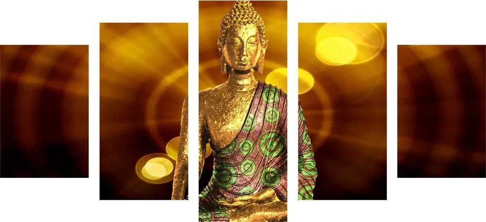 Quadri 5 pezzi – Statua di Buddha con sfondo astratto