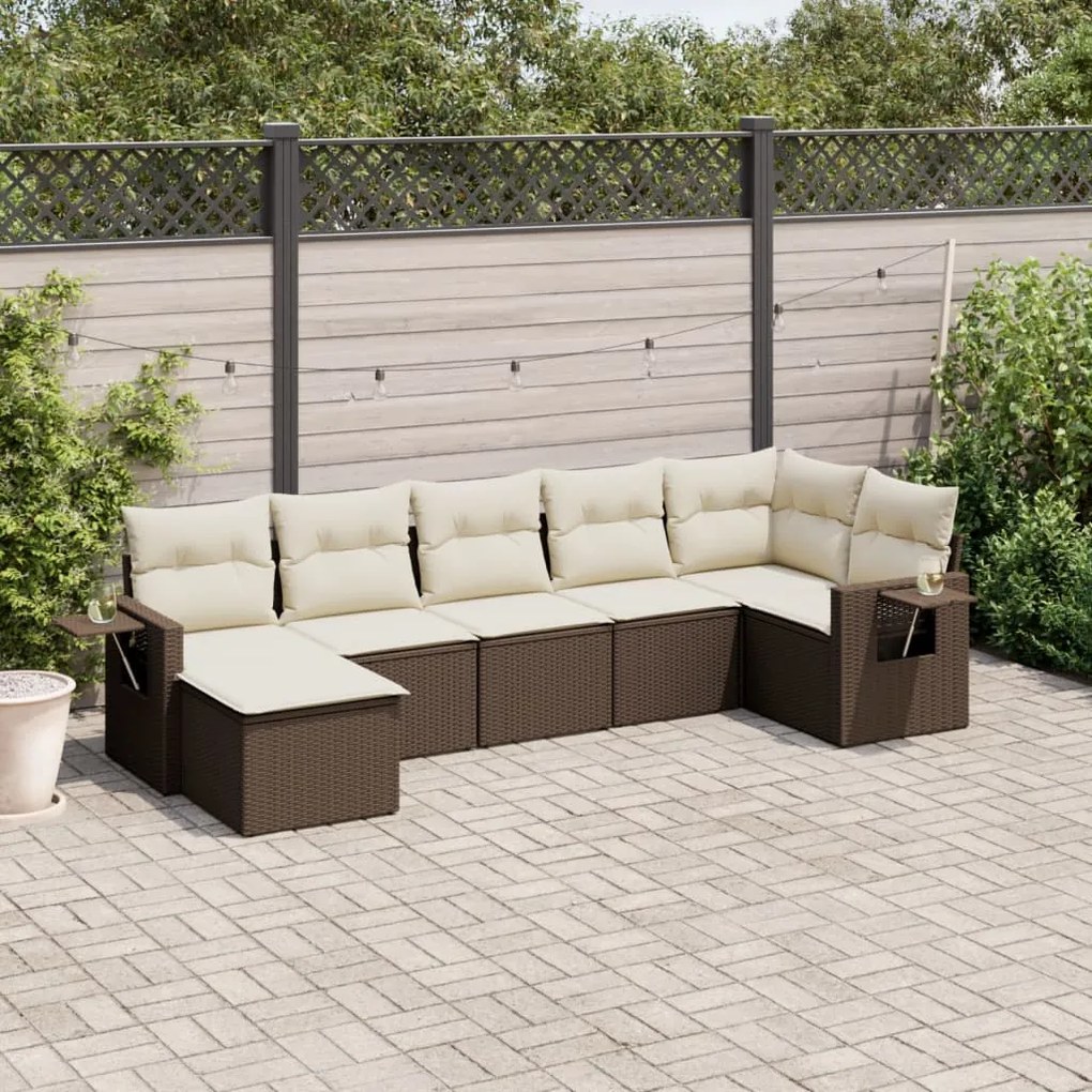 Set divani da giardino 7 pz con cuscini marrone in polyrattan