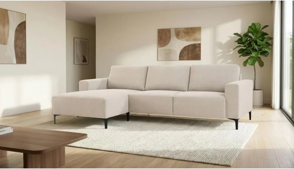 Divano angolare beige (con penisola a sinistra/con chaise lounge) con rivestimento in ciniglia Fabian – Scandic