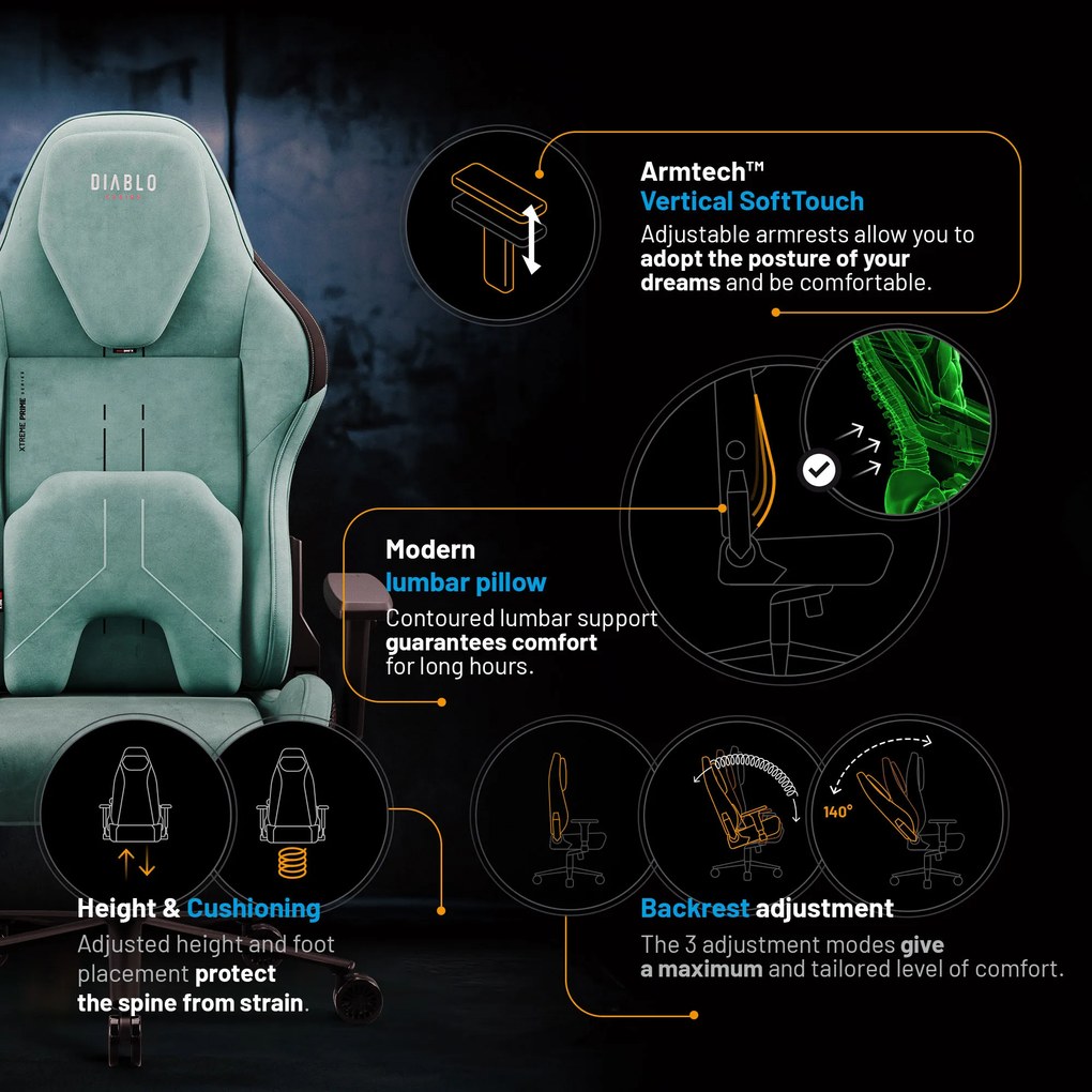 Sedia da gaming Diablo X.One Prime Mystic Mint Normal Size