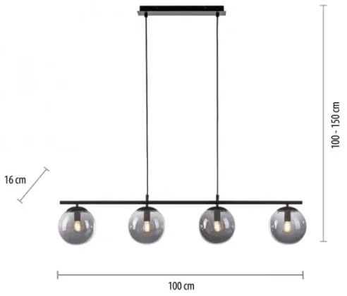 JUST LIGHT. 14604-18 - Lampadario a sospensione con filo WIDOW 4xE14/25W/230V nero