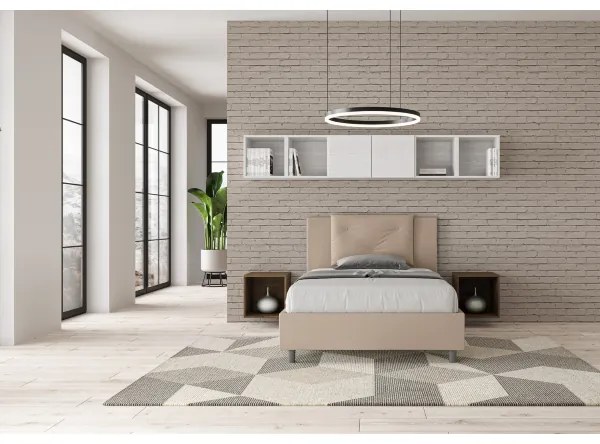 Letto una piazza e mezza senza rete imbottito 120x190 similpelle tortora Appia
