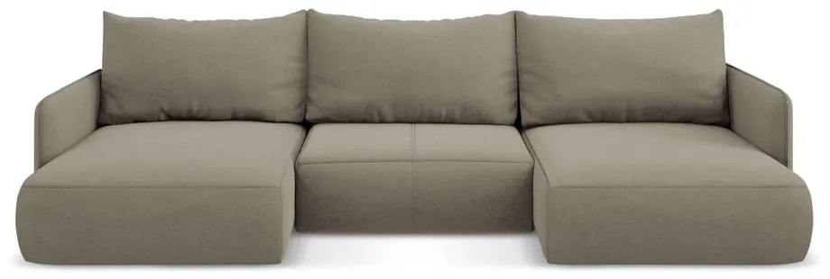 Divano angolare beige allungabile/con contenitore Nanea – Makamii