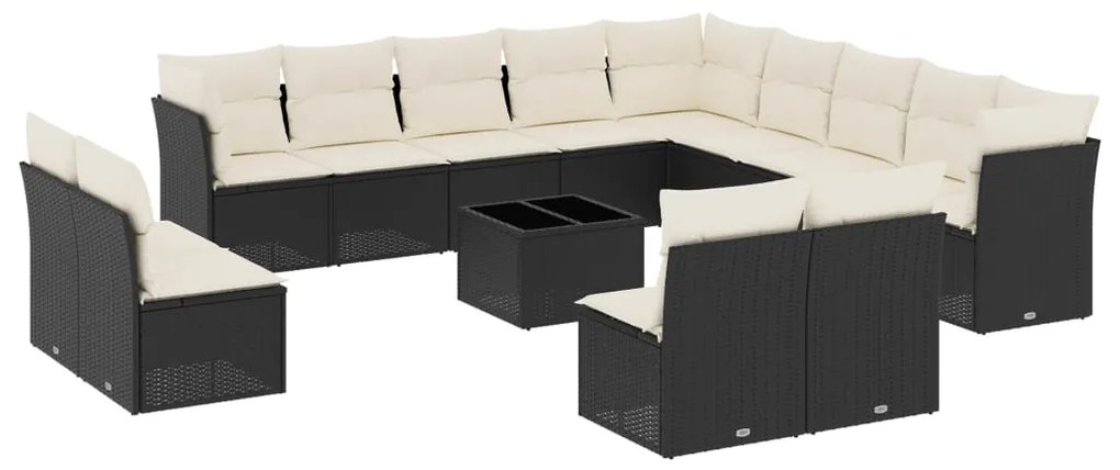 Set divani da giardino 14pz con cuscini in polyrattan nero