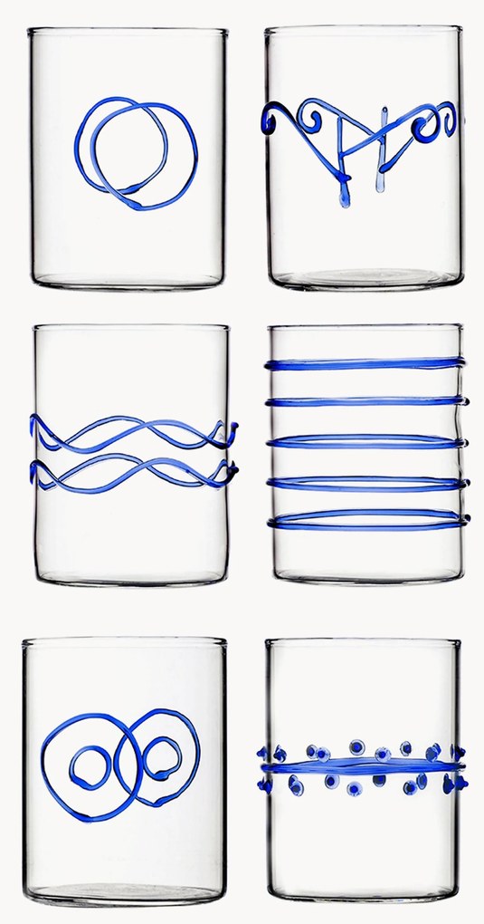 Set di 6 bicchieri in vetro borosilicato fatti a mano Deco' Blu