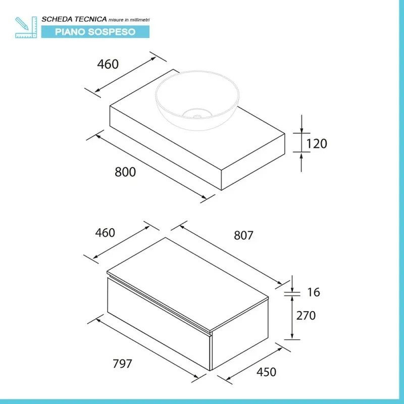 Composizione bagno sospesa 80 cm noce maya con specchio Sumo