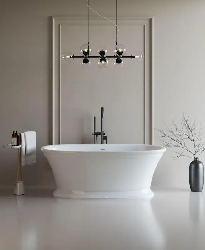 Vasca ad isola Elegance L167 x P83 cm, bianco lucido con troppo pieno e piletta