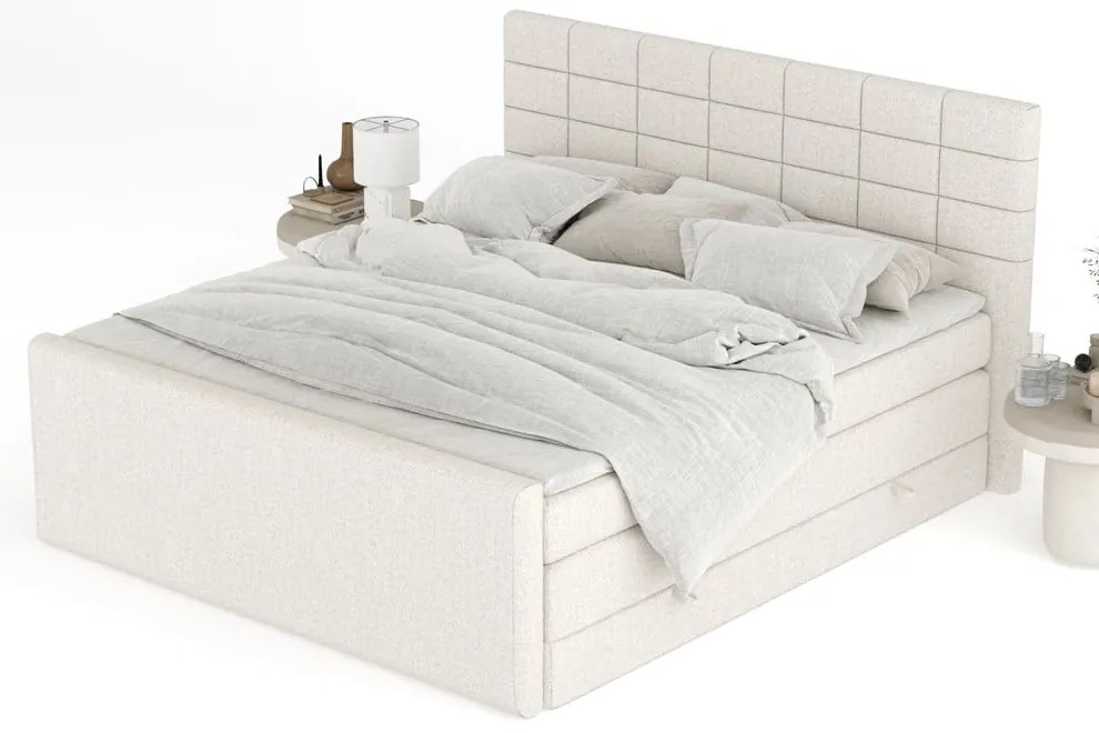 Letto boxspring beige con contenitore 200x200 cm Ava – Maison de Rêve
