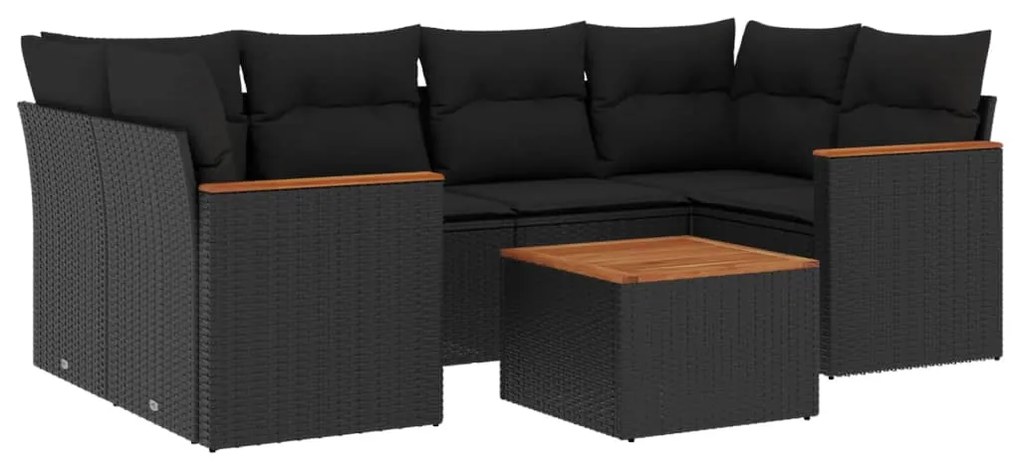 Set divani da giardino con cuscini 7pz nero polyrattan