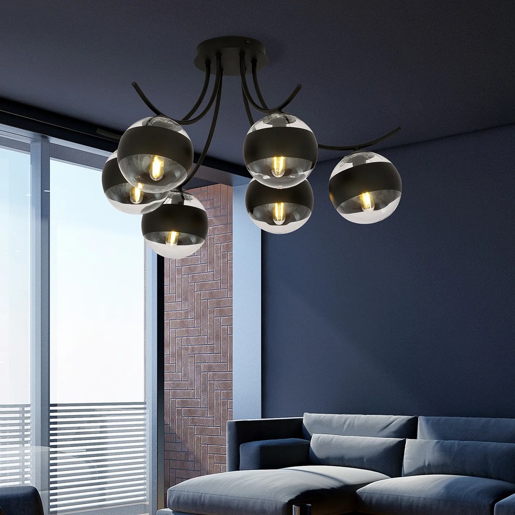 Plafoniera Moderna Coeo Acciaio Nero 6 Luci E14 Ip20