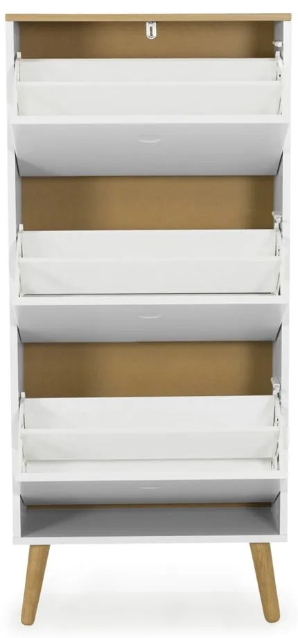 Scarpiera bianca con gambe in legno di quercia a 3 calci Dot - Tenzo