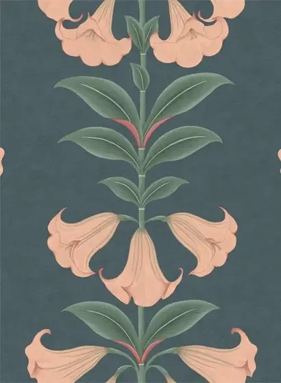 Cole & Son Carta da parati Angels Trumpet - Coral/ Viridian on Ink