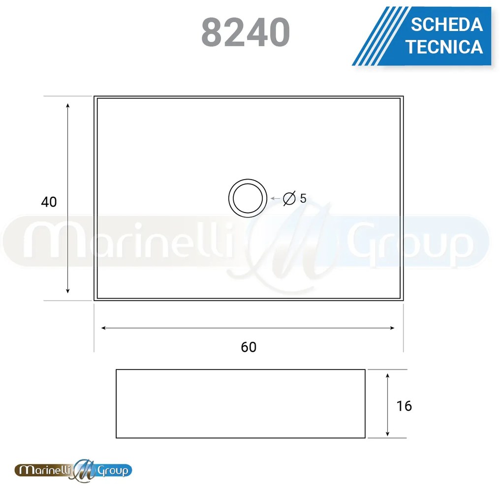 Lavabo da appoggio 60X40 cm bacinella 8240