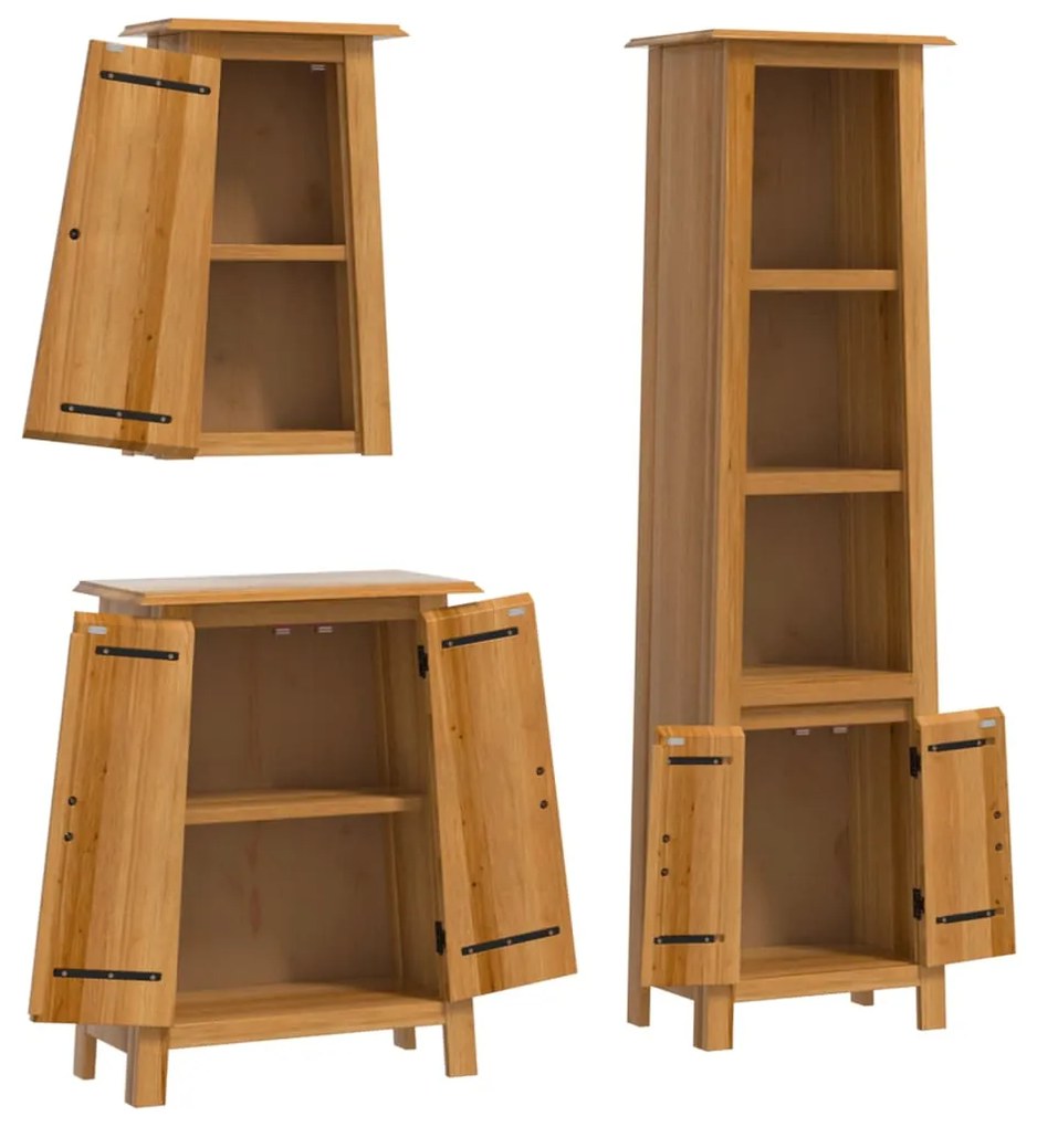 Set mobili da bagno 3 pz in legno massello di pino