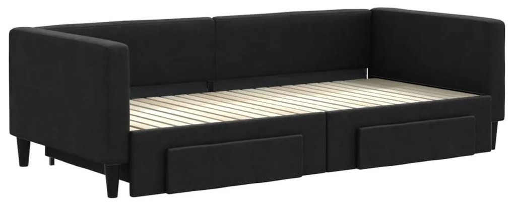 Divano letto estraibile con cassetti nero 90x200 cm in tessuto