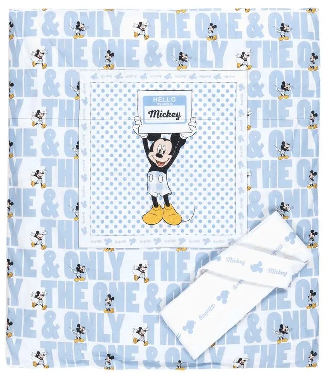 Set piumotto lenzuolino culla Disney Hello Mickey  Colore Azzurro, Dimensioni e Misure Culla