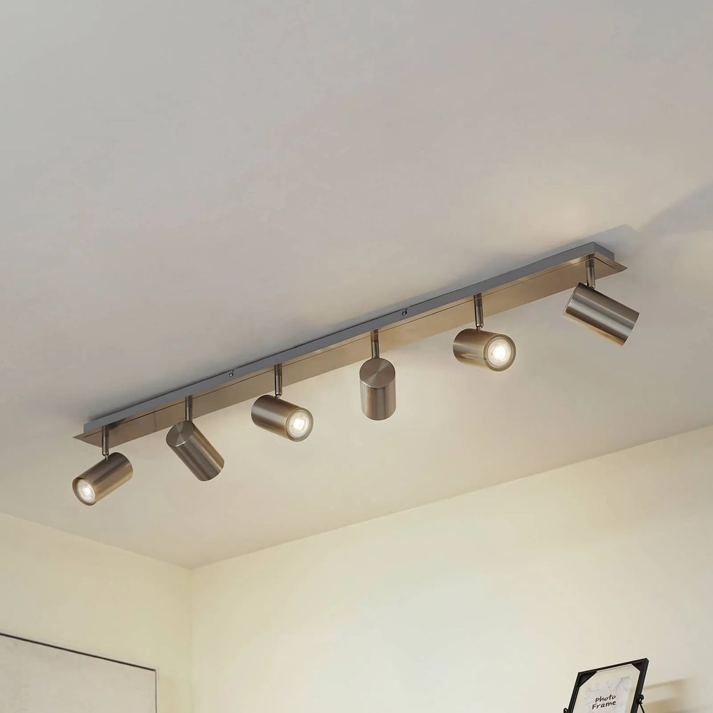 Faretto da soffitto Lindby Joffrey, 116 cm, nichel, a 6 luci, GU10