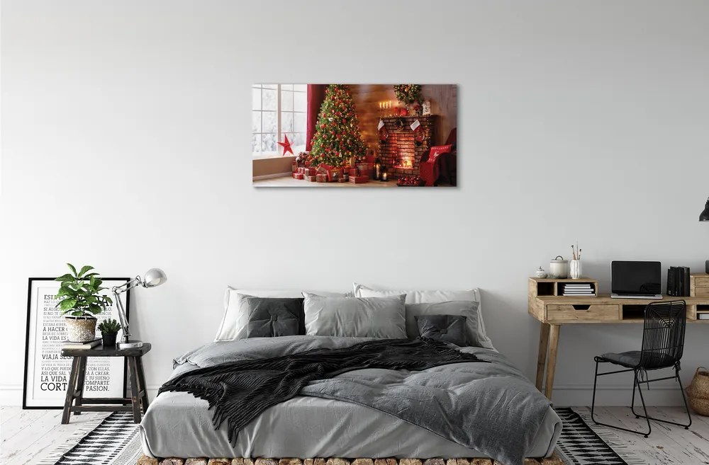 Quadro su tela Alberi di Natale regali decorazioni per camino 100x50 cm