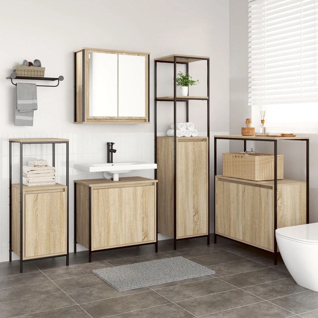 Set di mobili per bagno 5 pezzi in legno ingegnerizzato rovere sonoma