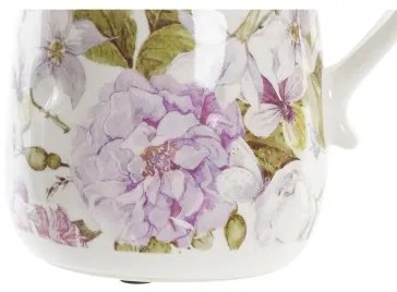 Brocca DKD Home Decor Bianco Verde Rosso Granato Fiori Gres Shabby Chic