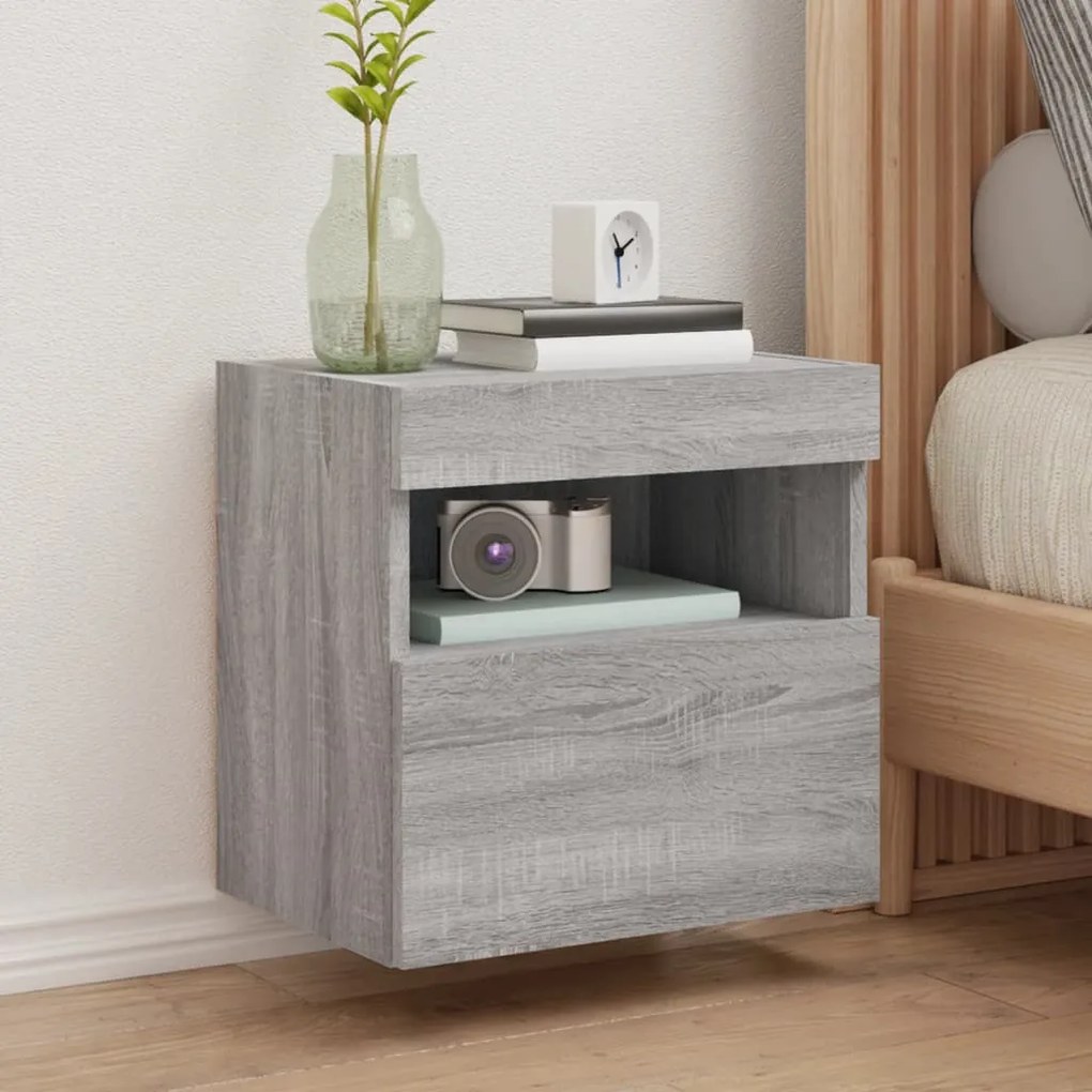 Mobili Tv A Parete Con Luci Led 2pz Grigio Sonoma 40x30x40 Cm /